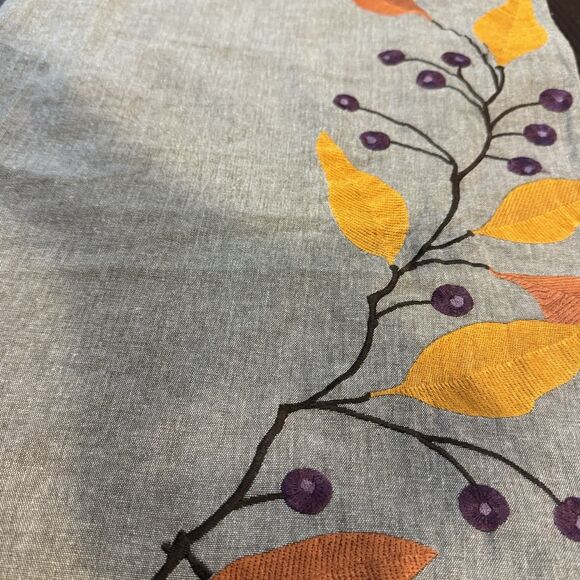 6 Crate & Barrel Rona Amber Cotton Placemats  Orange Purple Embroidered Fall - Picture 4 of 7